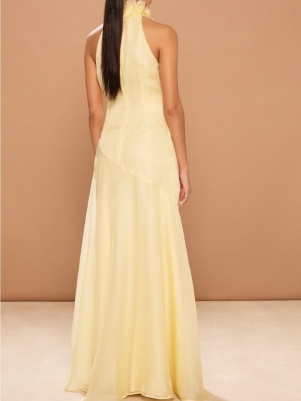 Sonya moda Halter Maxi Dress in Soft Yellow with High Slit - Picture 3 of 4